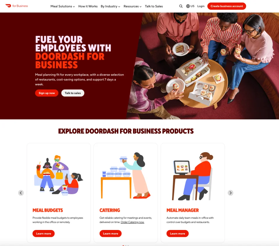 DoorDash for Business homepage after the redesign