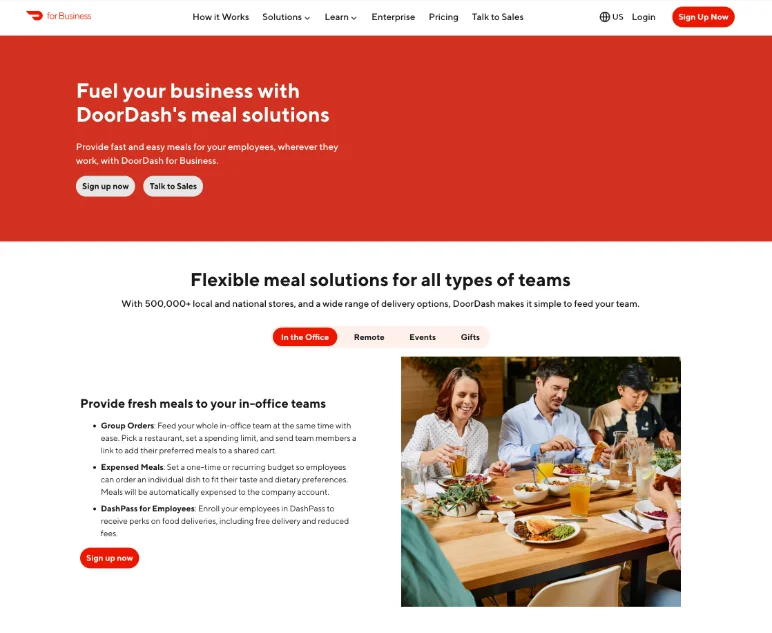 DoorDash for Business homepage before the redesign